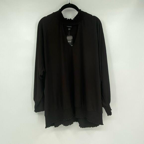Torrid Women's Black Textured Jersey Choke Neck Smocked Hem Top Plus Size 4X NEW - Picture 3 of 11